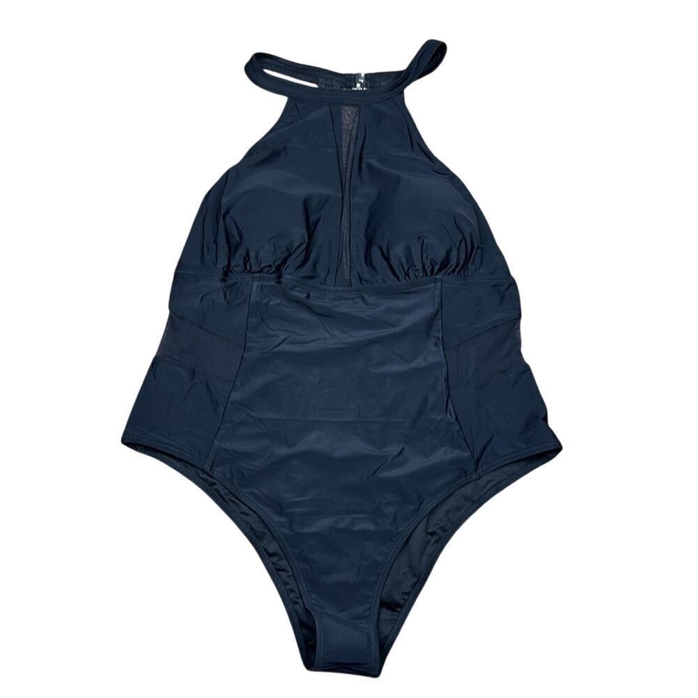 CUPSHE Women's Plus Size Solid Black High Neck Mesh One Piece Swimsuit 3X NWT